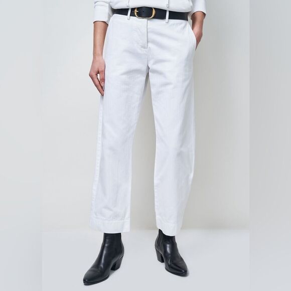 Nili Lotan Tomboy Cuff White Striped Straight Pants 00
